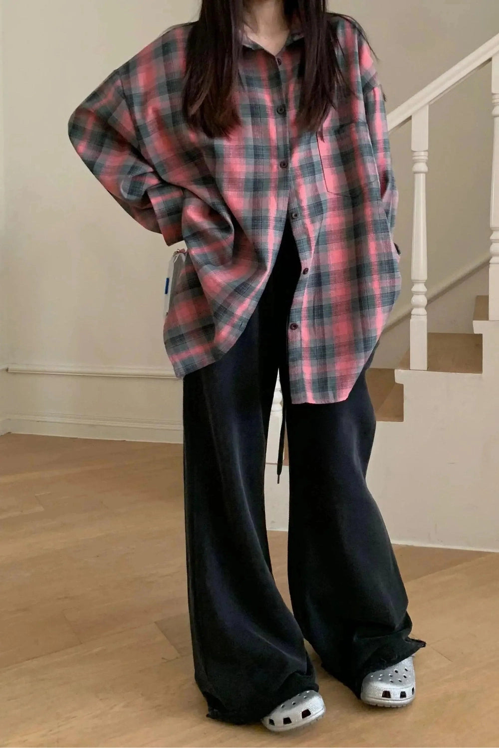 Y2k Oversized Plaid Flannel Shirt