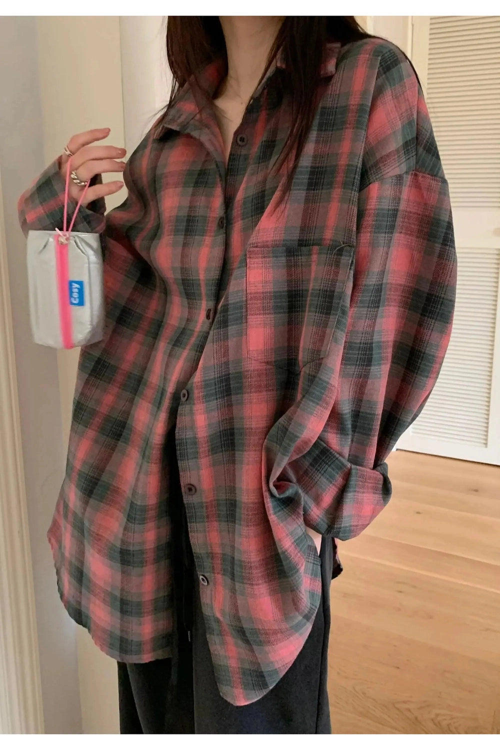 Y2k Oversized Plaid Flannel Shirt