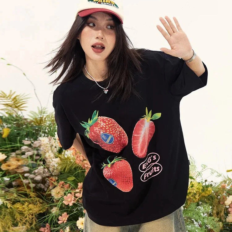Y2k Oversized Strawberry Graphic T-Shirt