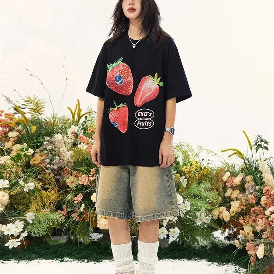 Y2k Oversized Strawberry Graphic T-Shirt