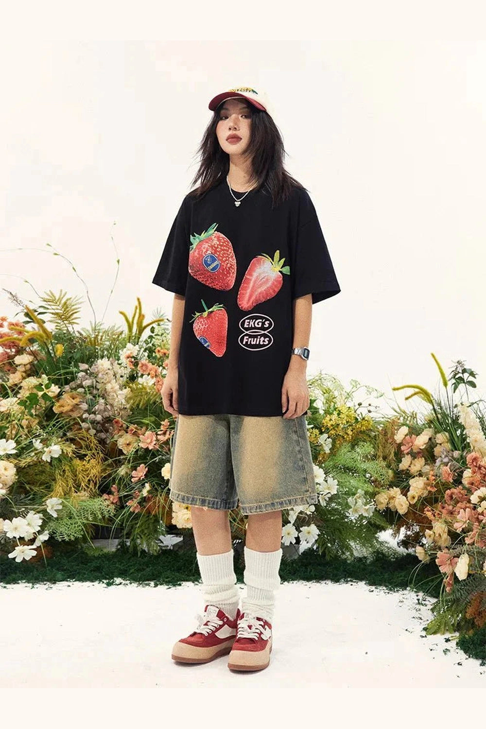 Y2k Oversized Strawberry Graphic T-Shirt