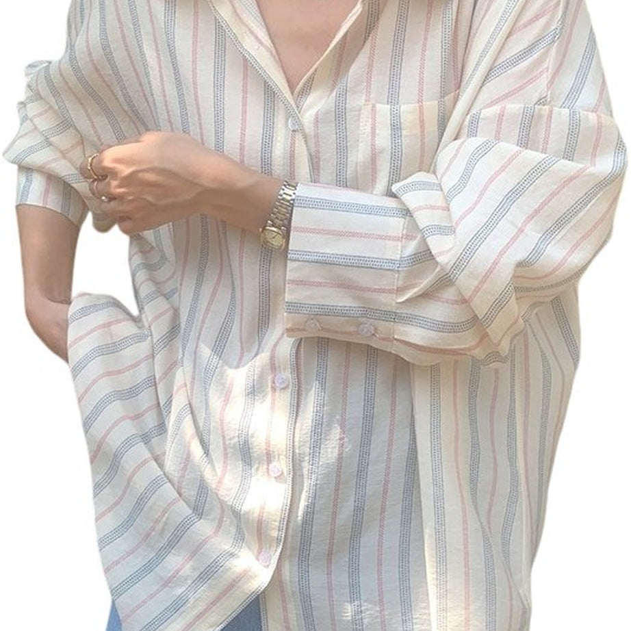 Y2k Oversized Striped Pocket Blouse