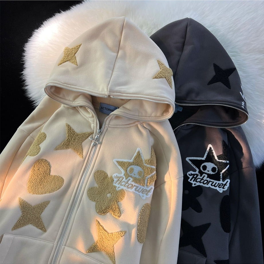 Y2k Oversized Zip Up Warm Hoodie
