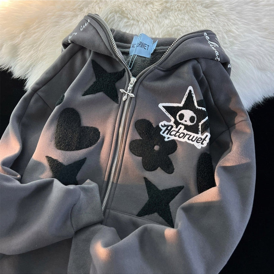 Y2k Oversized Zip Up Warm Hoodie