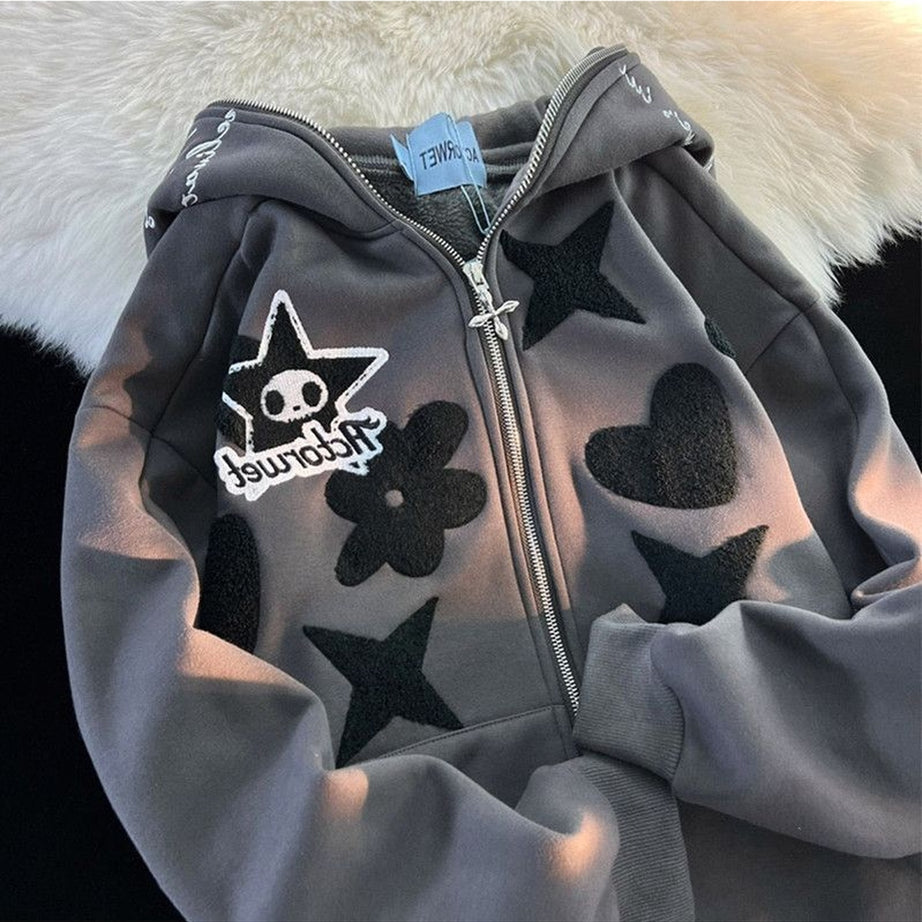 Y2k Oversized Zip Up Warm Hoodie