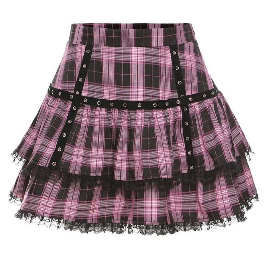 Y2k Pastel Goth Mini Plaid Skirt