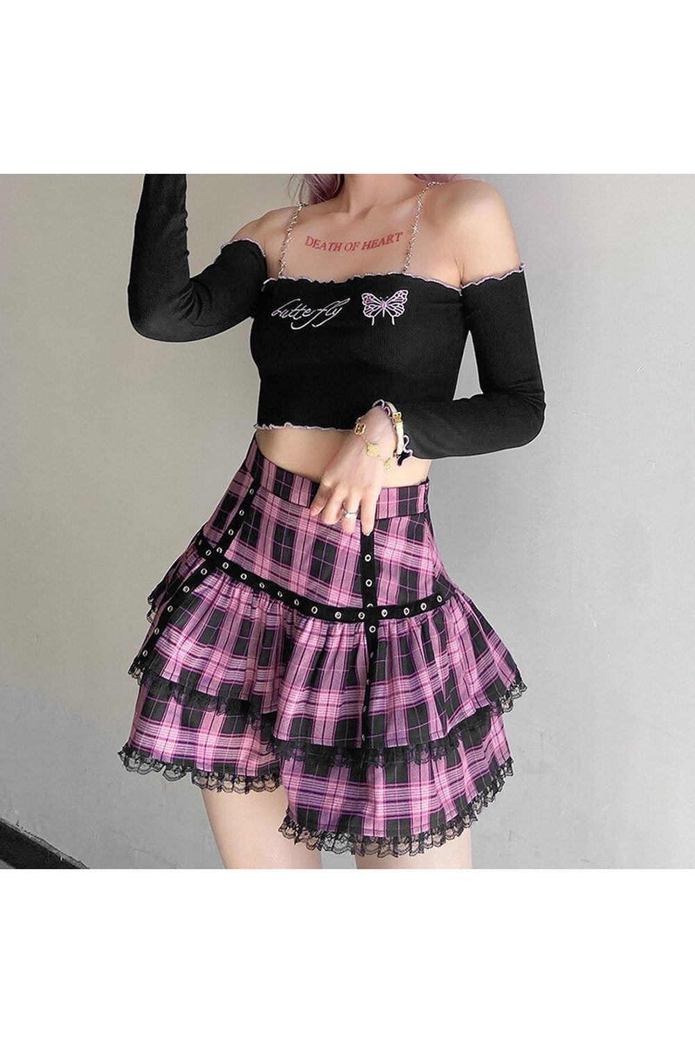 Y2k Pastel Goth Mini Plaid Skirt