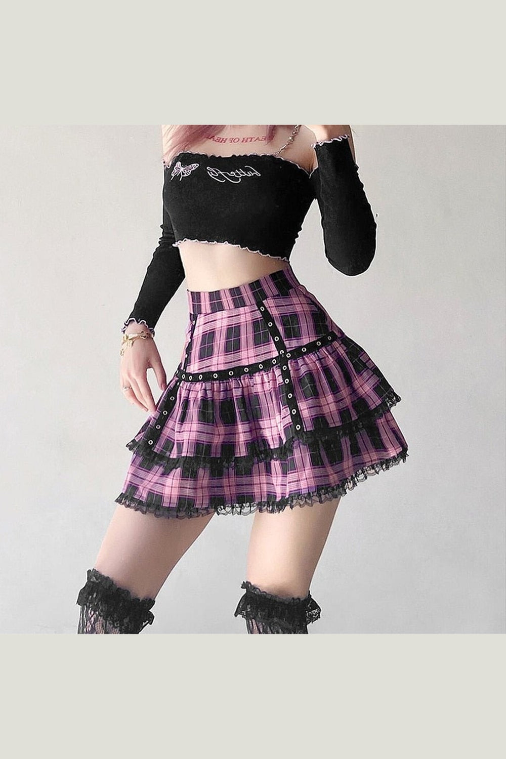 Y2k Pastel Goth Mini Plaid Skirt