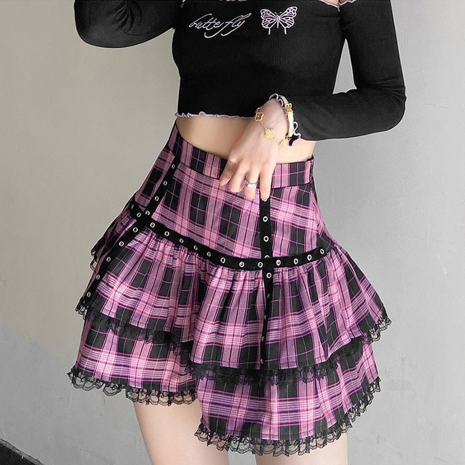 Y2k Pastel Goth Mini Plaid Skirt