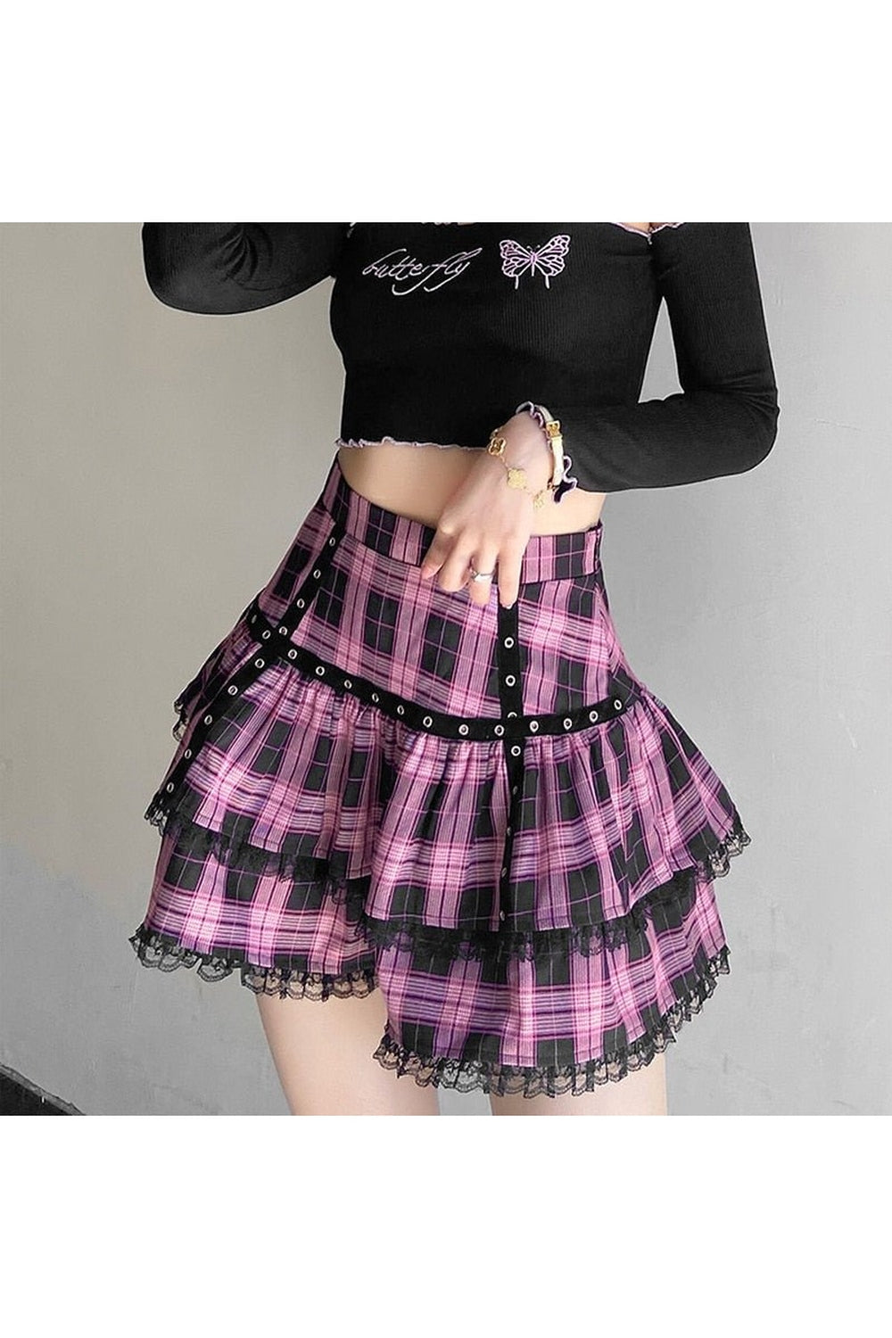 Y2k Pastel Goth Mini Plaid Skirt