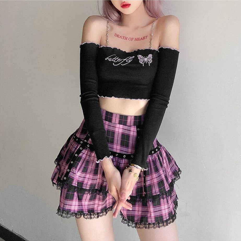 Y2k Pastel Goth Mini Plaid Skirt