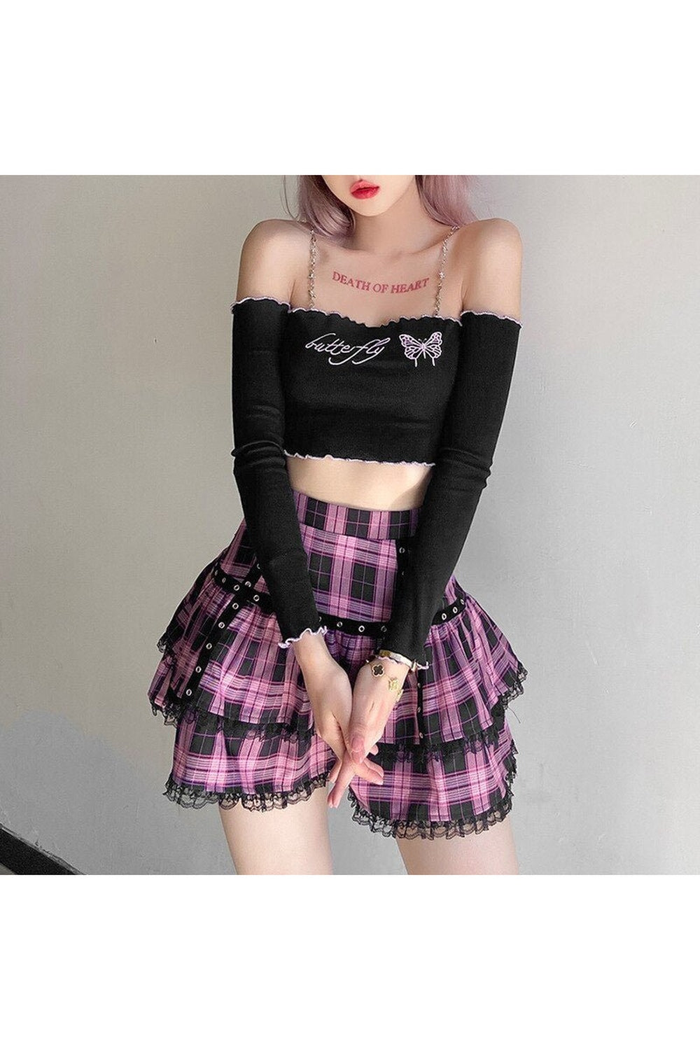 Y2k Pastel Goth Mini Plaid Skirt