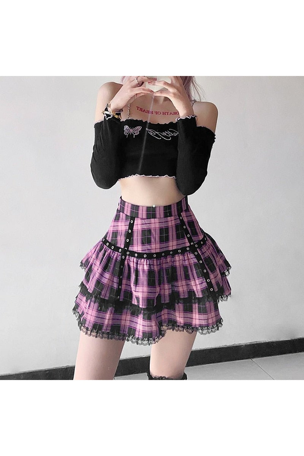 Y2k Pastel Goth Mini Plaid Skirt
