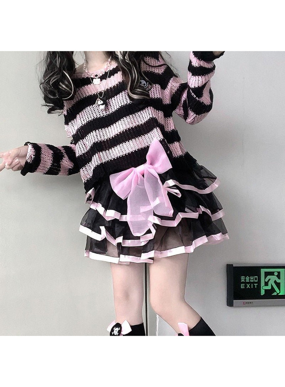 Y2k Pastel Goth Striped Sweater