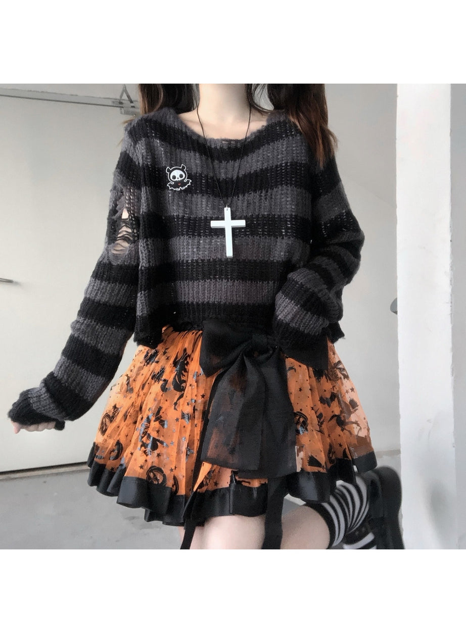 Y2k Pastel Goth Striped Sweater