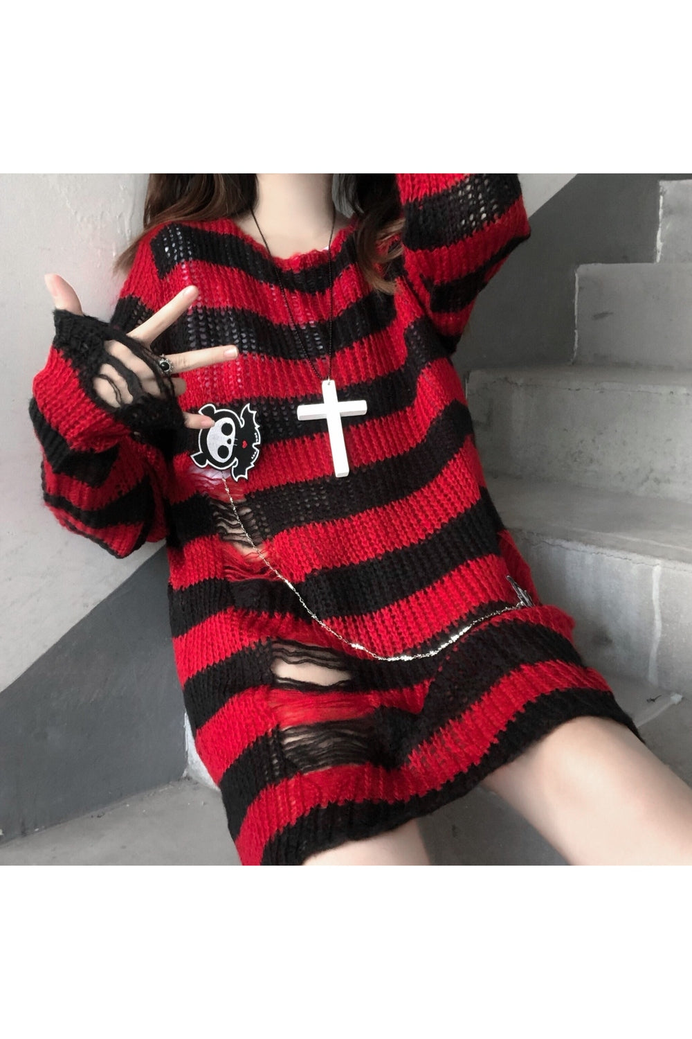 Y2k Pastel Goth Striped Sweater