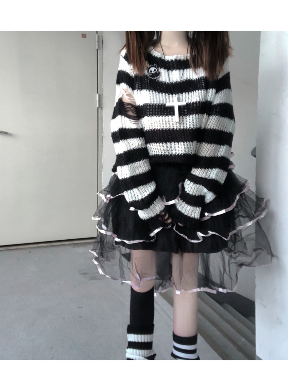 Y2k Pastel Goth Striped Sweater