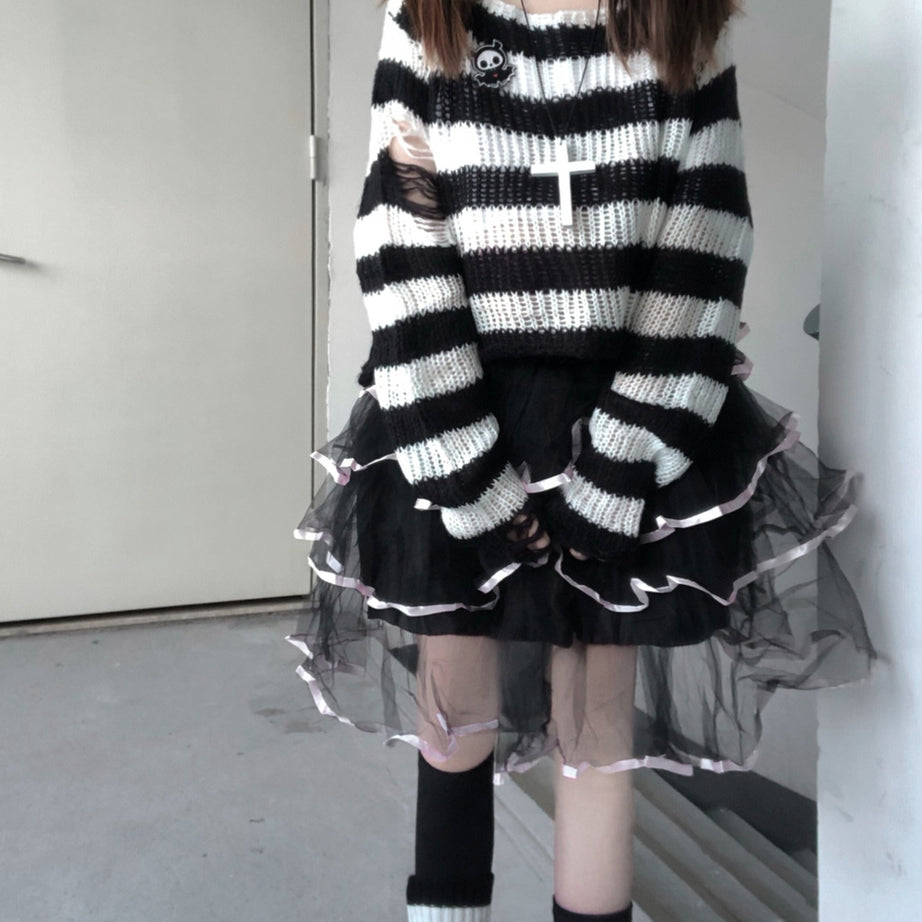 Y2k Pastel Goth Striped Sweater
