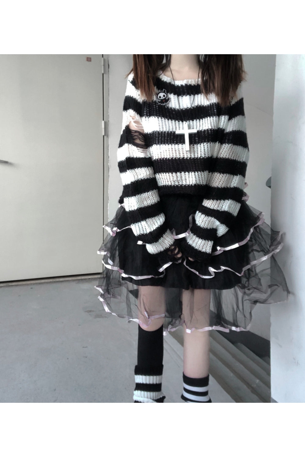 Y2k Pastel Goth Striped Sweater