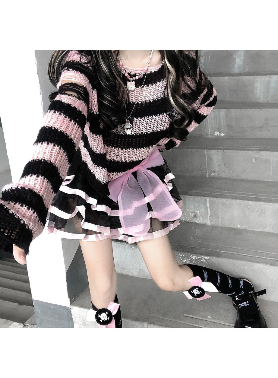 Y2k Pastel Goth Striped Sweater