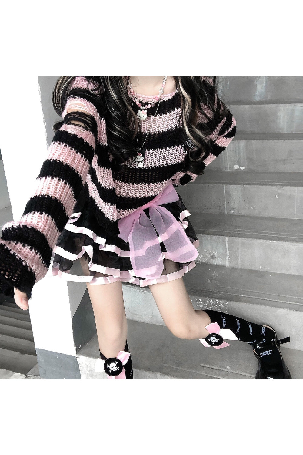 Y2k Pastel Goth Striped Sweater