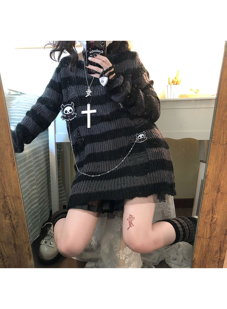 Y2k Pastel Goth Striped Sweater