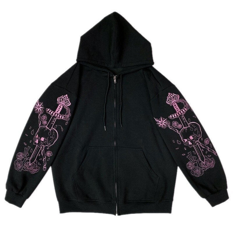 Y2k Pastel Goth Zip Up Hoodie