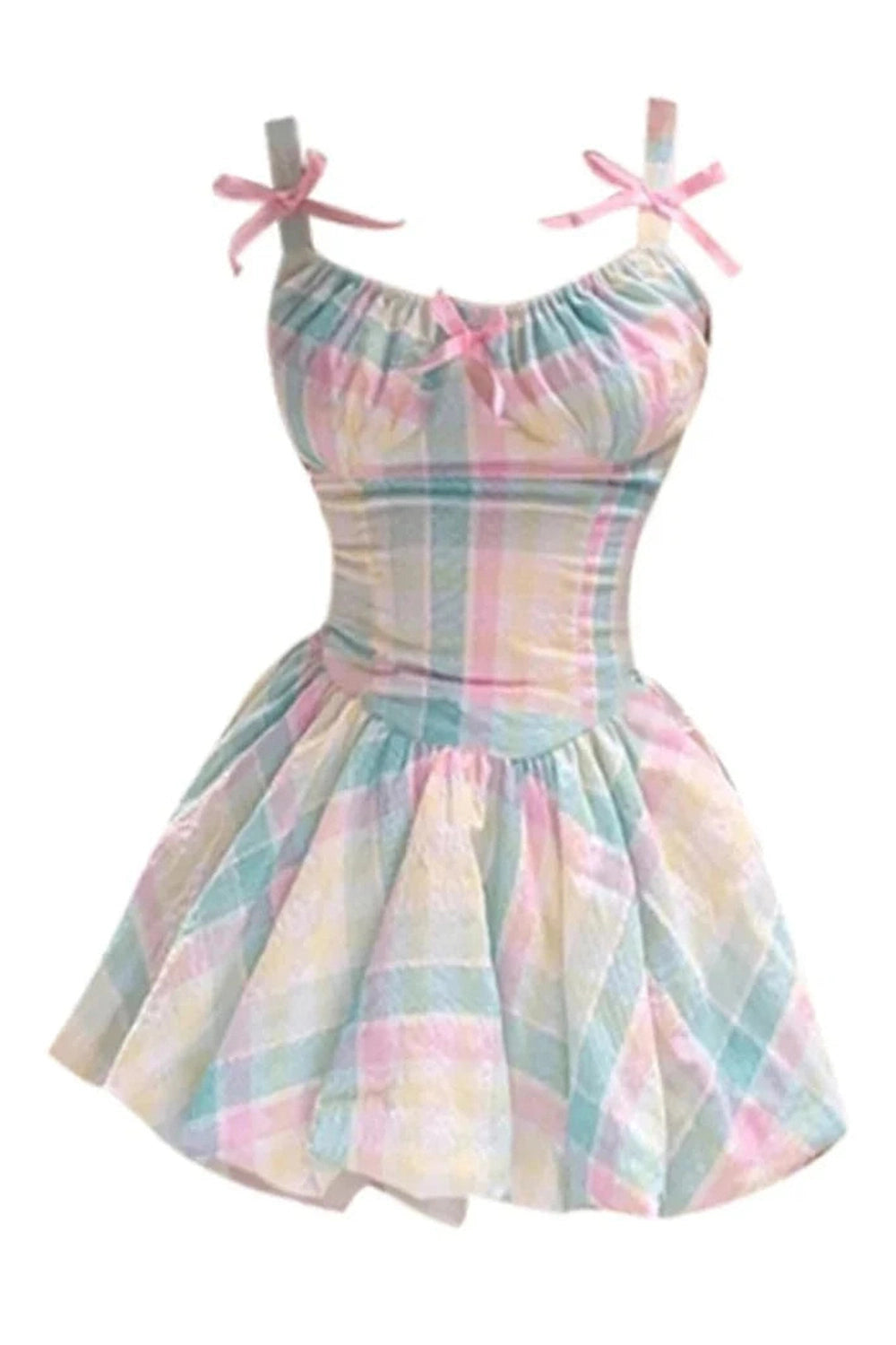 Y2k Pastel Plaid Bowknot Dress