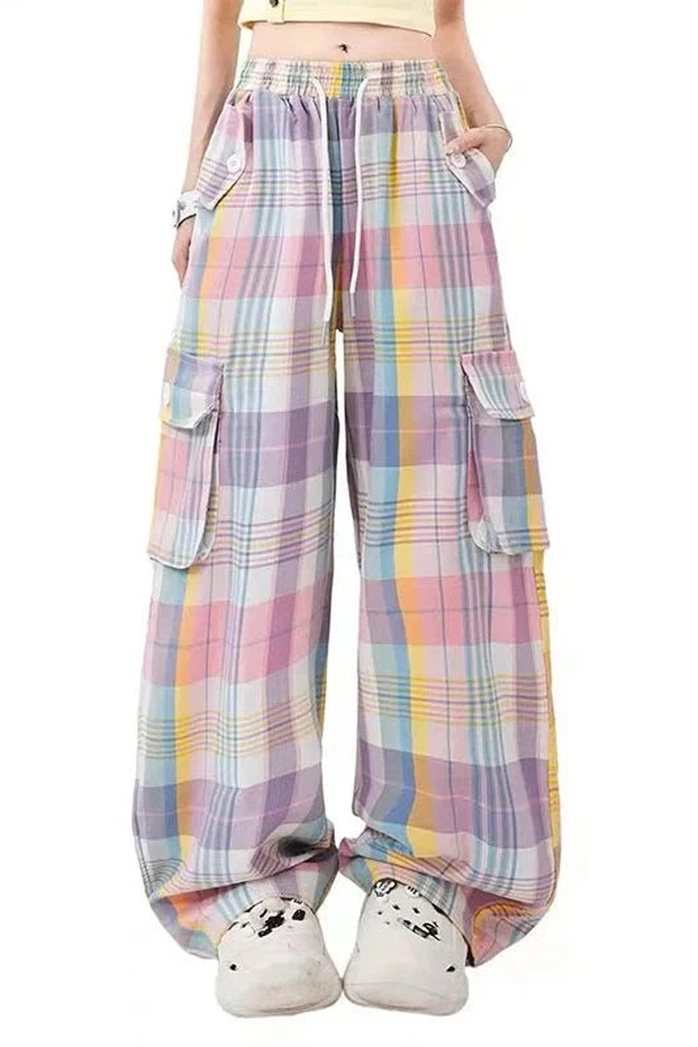 Y2k Pastel Plaid Cargo Pants