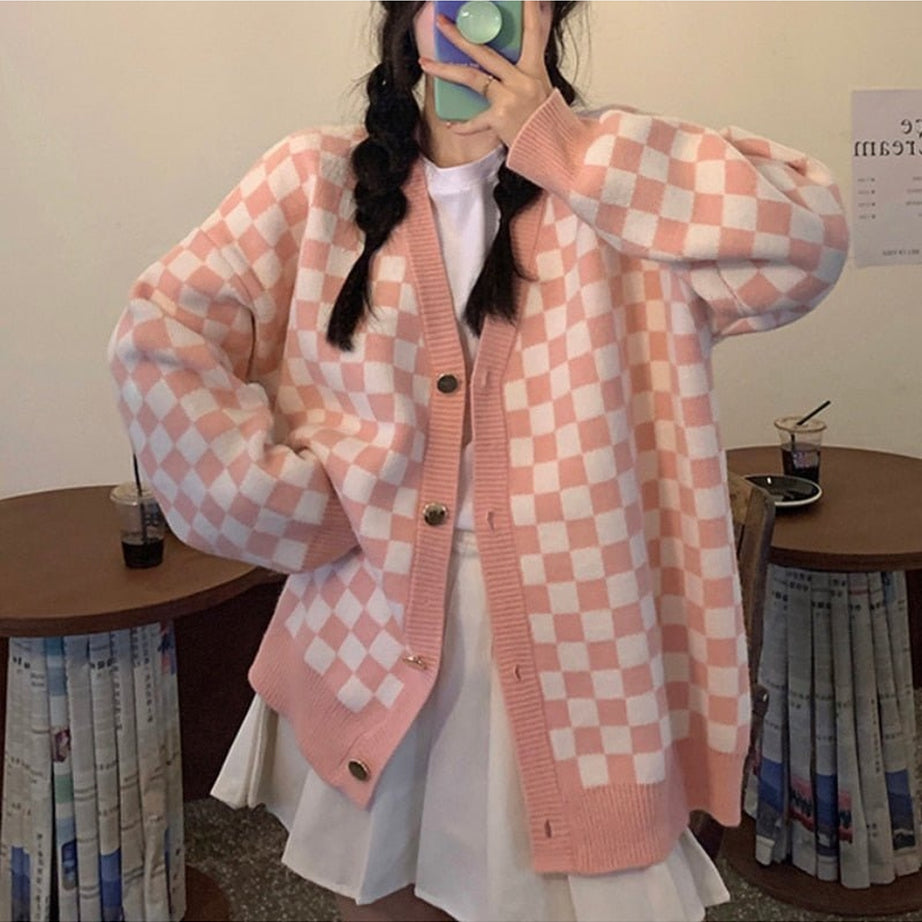 Y2k Pastel Plaid Knit Sweater