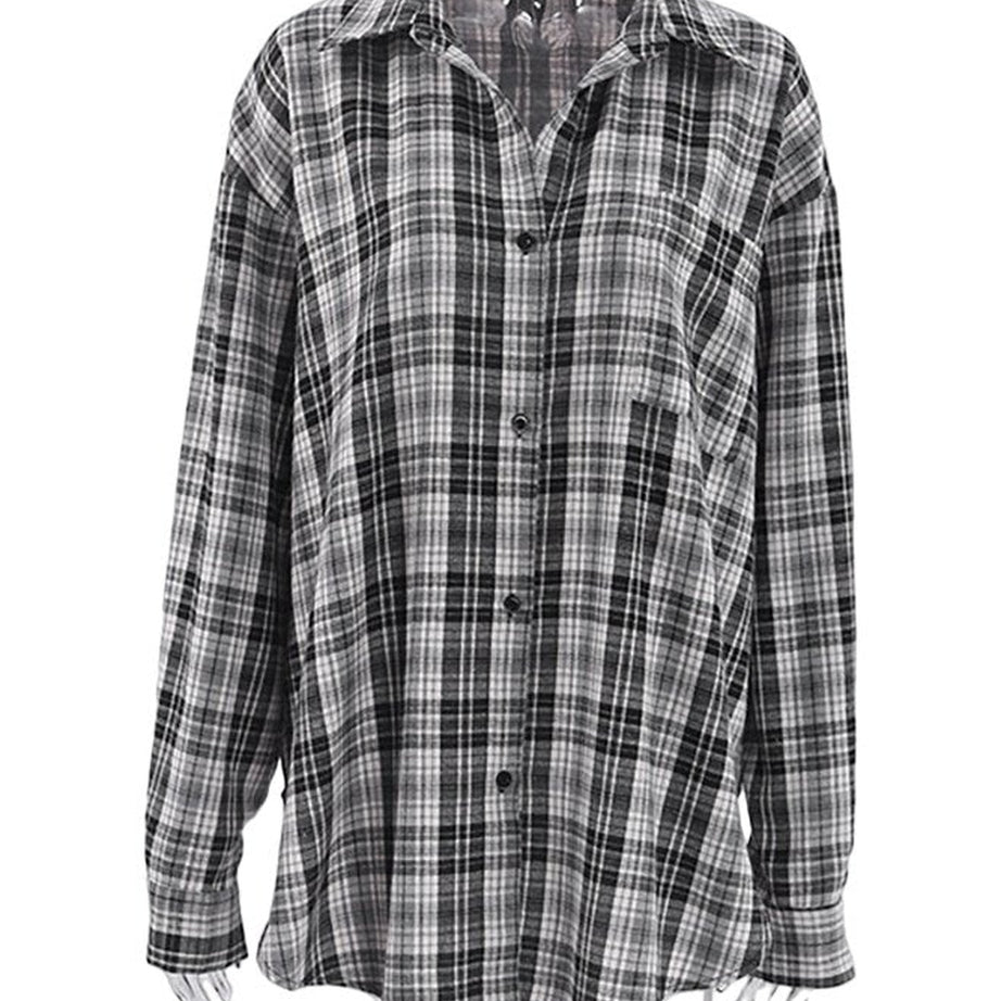 Y2k Patchwork Black And White Plaid Shirt