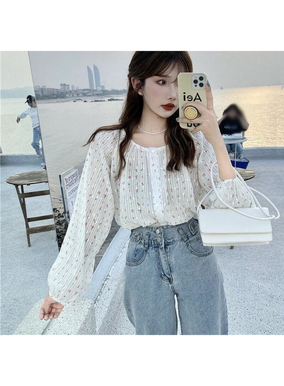 Y2k Patchwork Floral Blouse