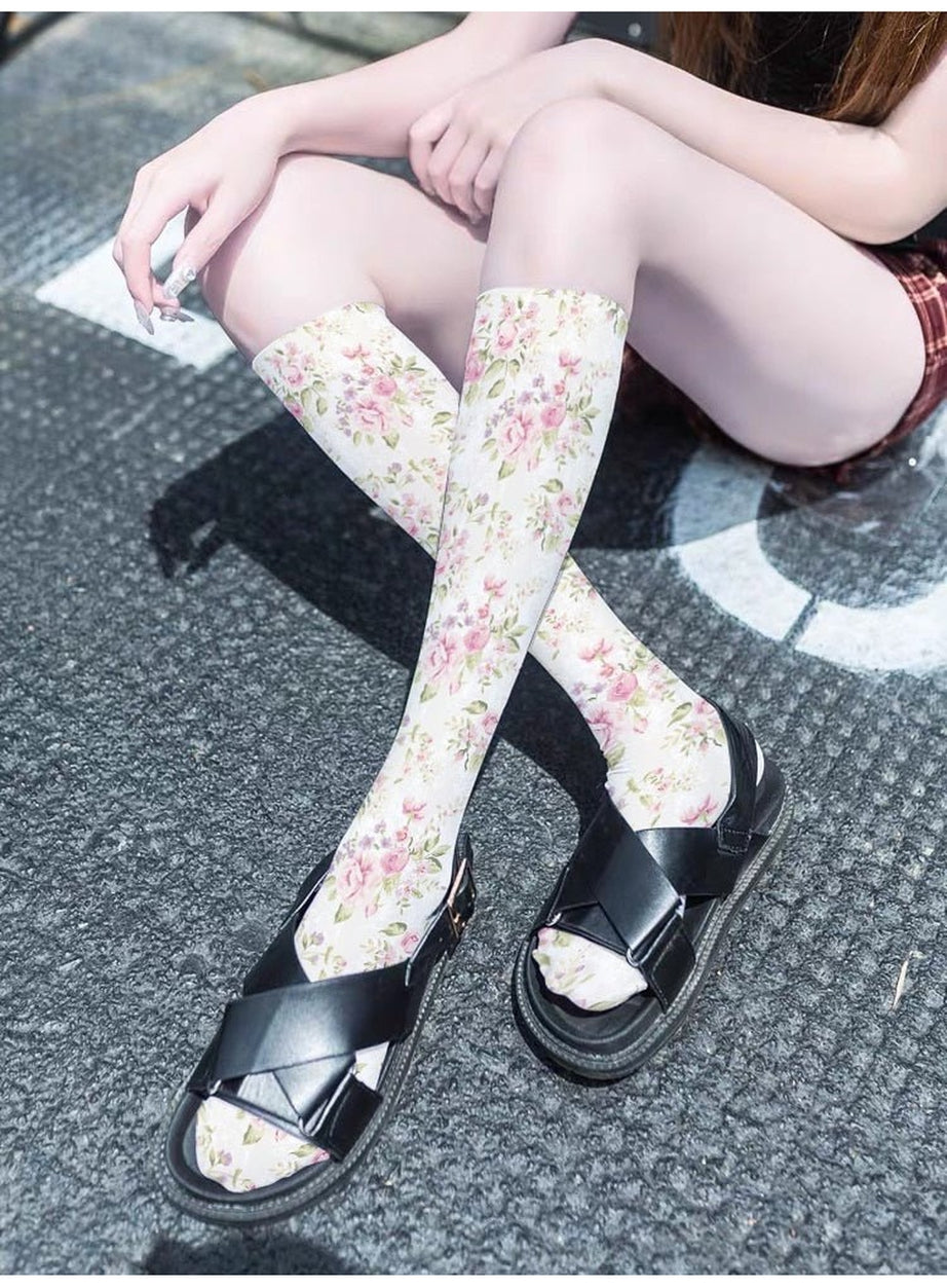 Y2k Peach Print Calf Stockings