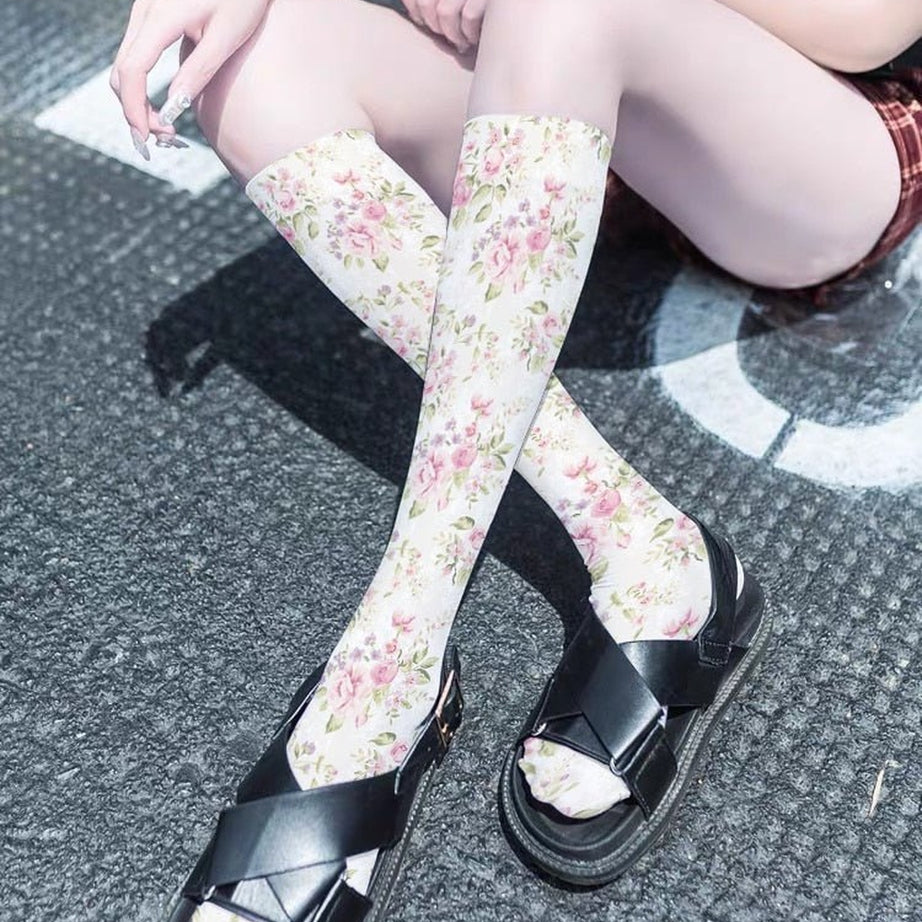Y2k Peach Print Calf Stockings