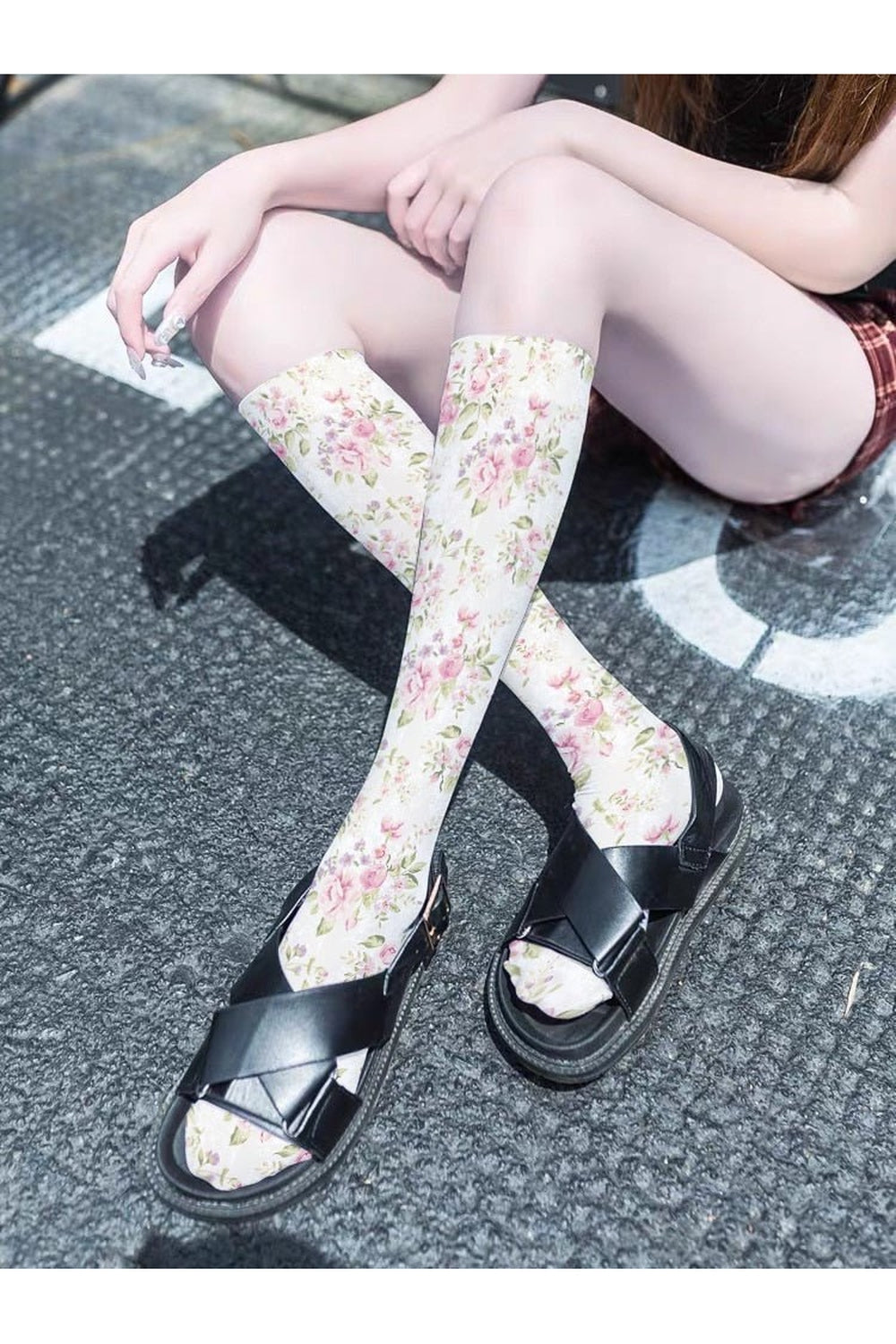 Y2k Peach Print Calf Stockings