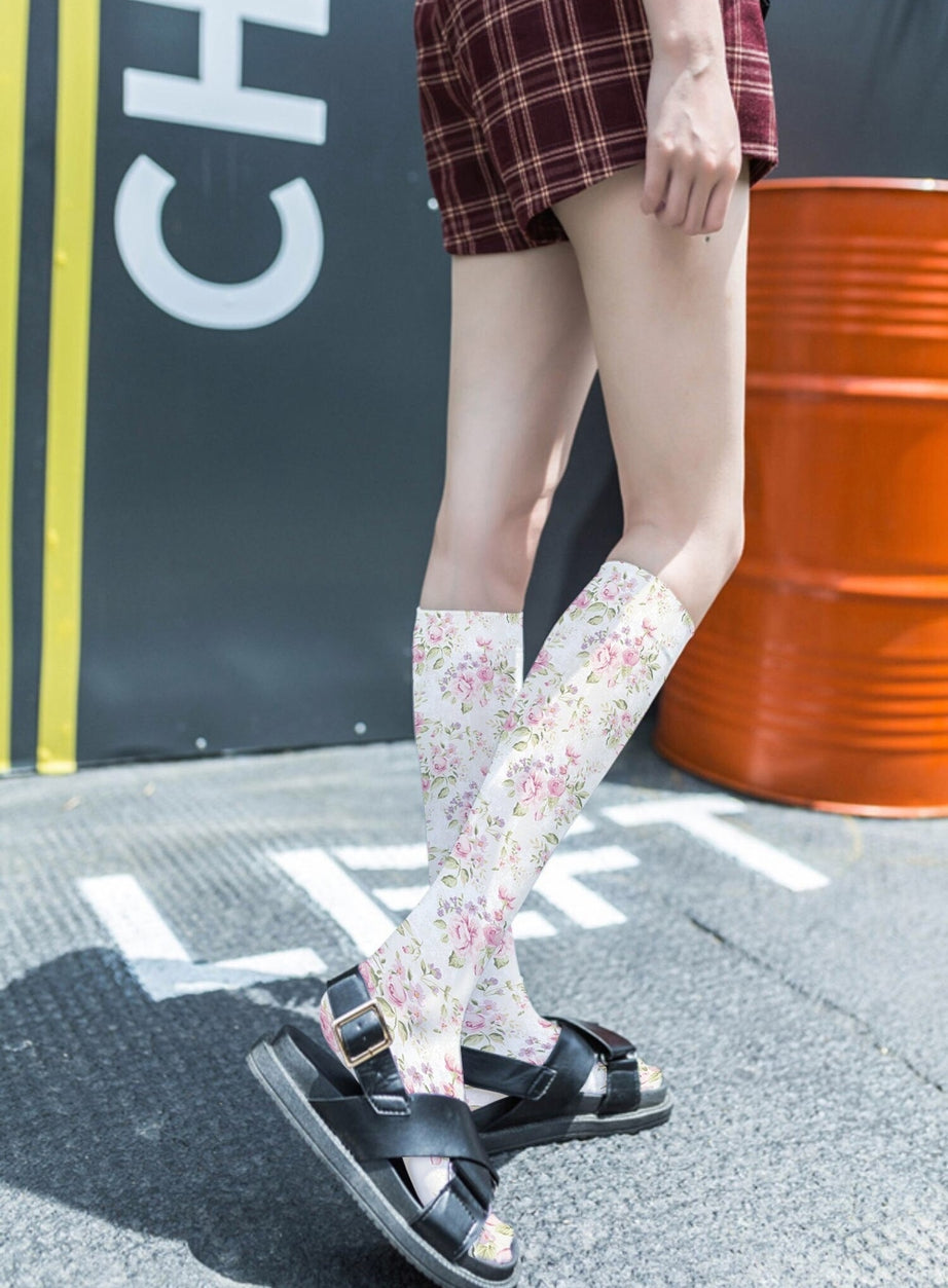 Y2k Peach Print Calf Stockings