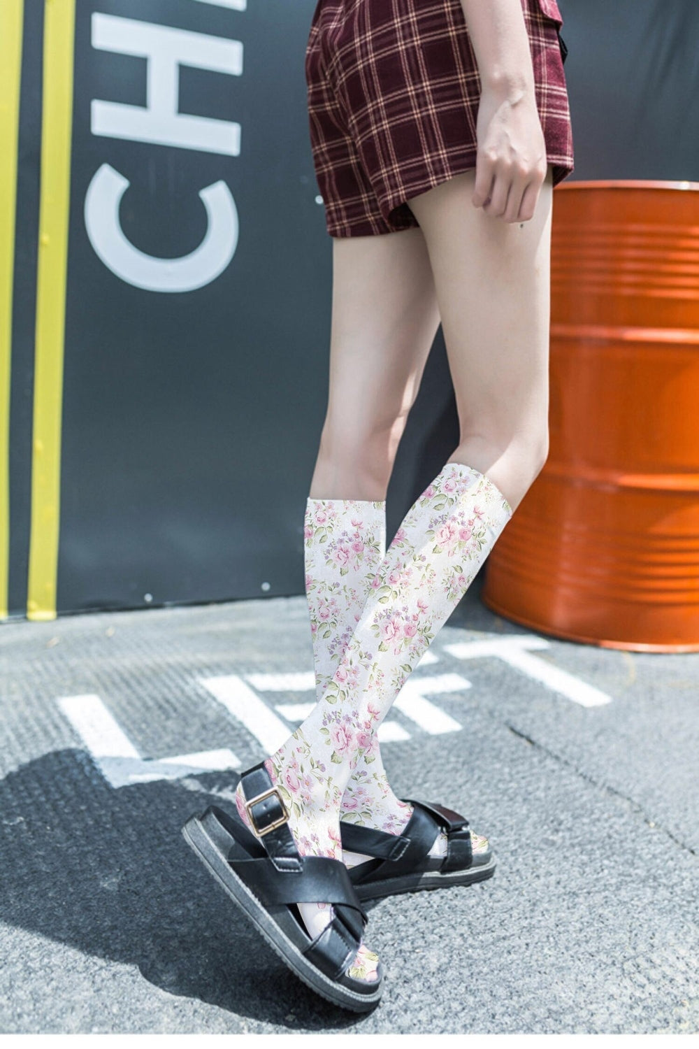 Y2k Peach Print Calf Stockings