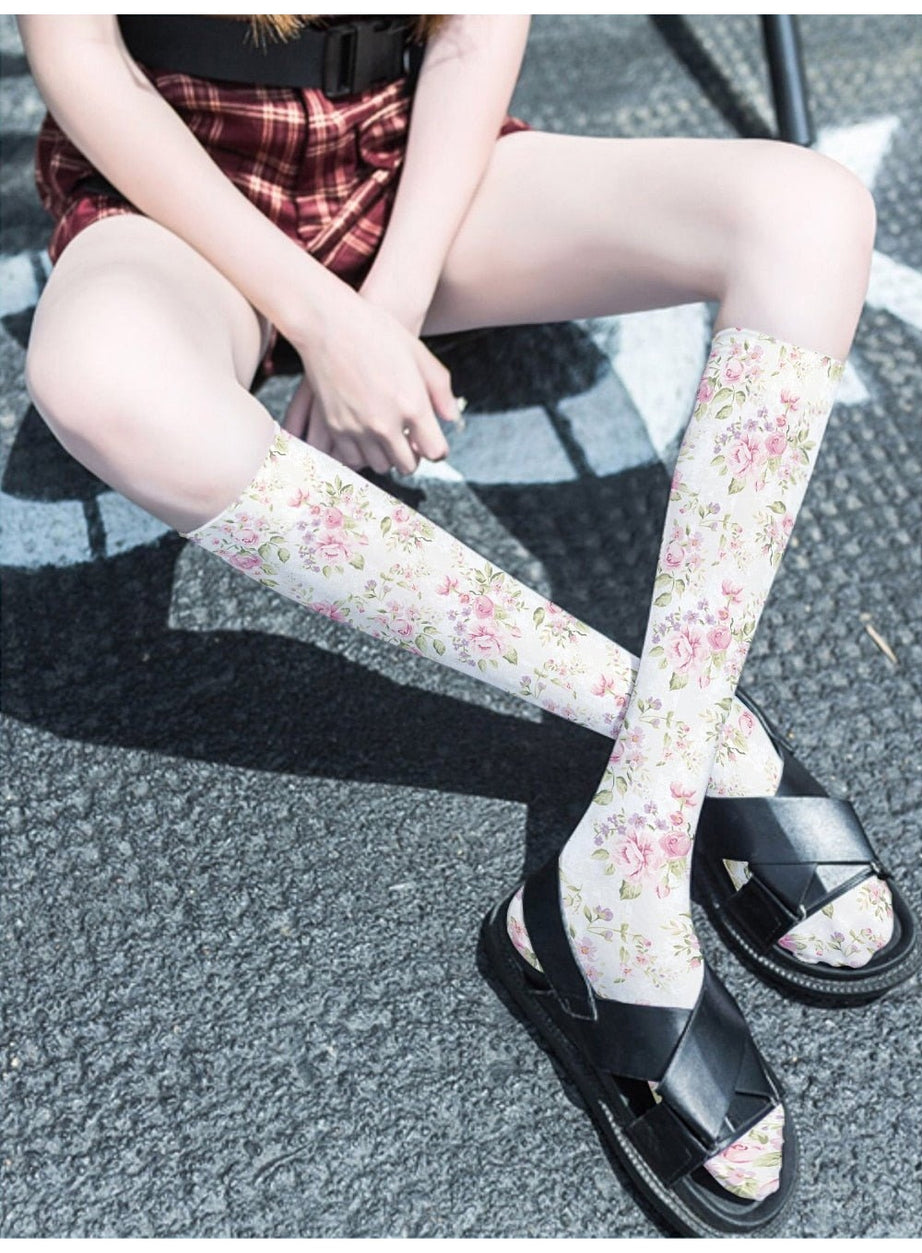 Y2k Peach Print Calf Stockings