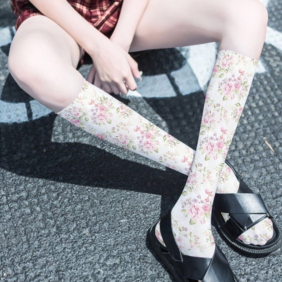 Y2k Peach Print Calf Stockings