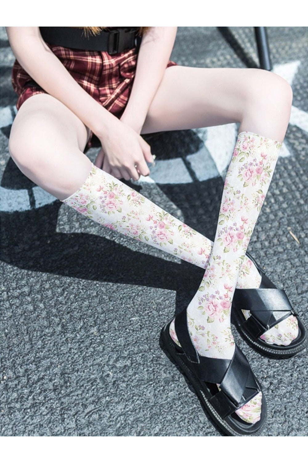 Y2k Peach Print Calf Stockings