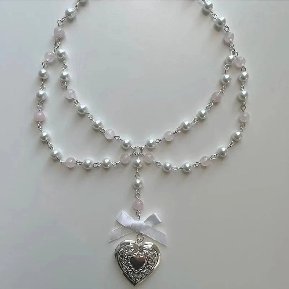 Y2k Pearl Rose Quartz Necklace