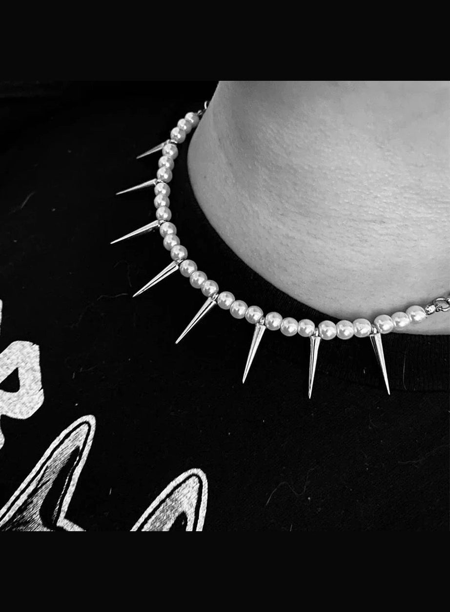 Y2k Pearl Spike Necklace
