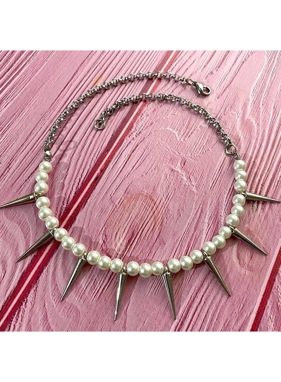 Y2k Pearl Spike Necklace