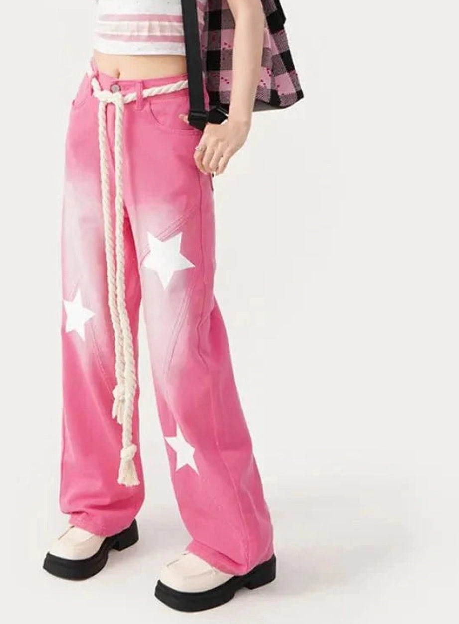 Y2k Pink Blue Baggy Star Jeans
