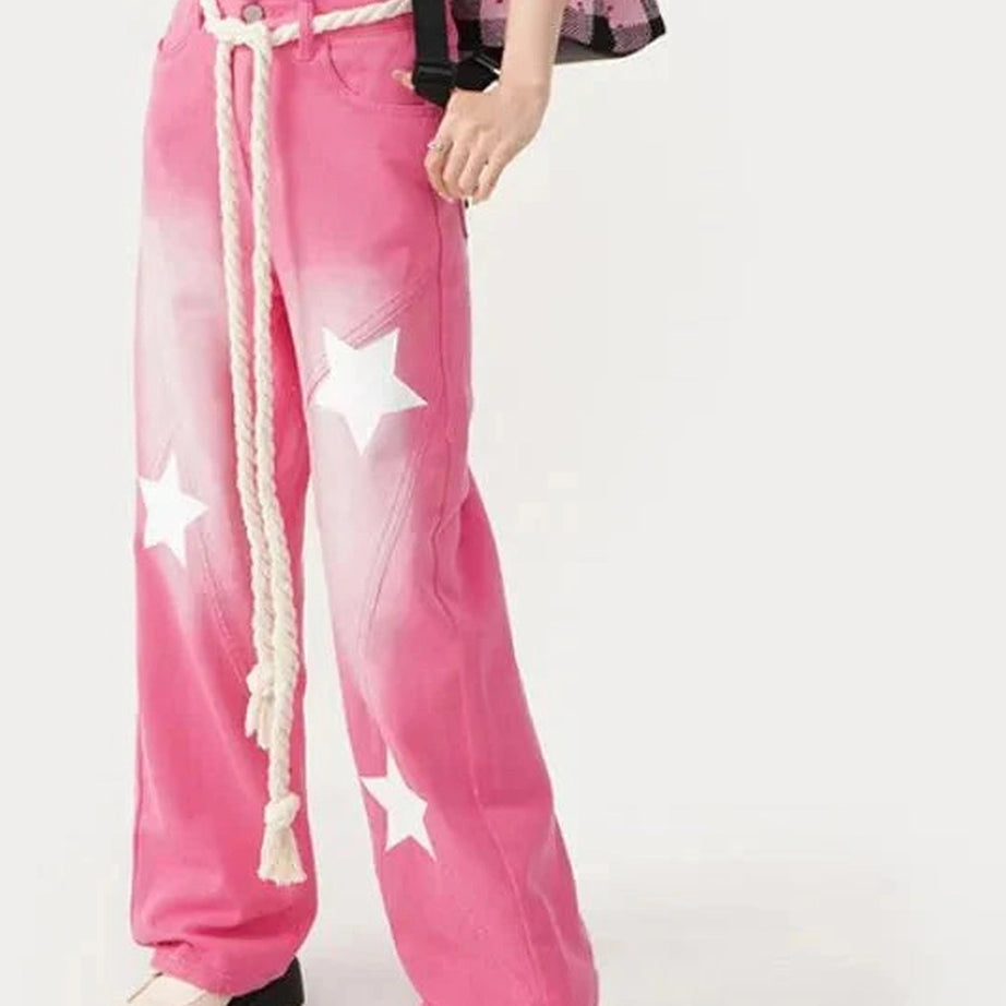 Y2k Pink Blue Baggy Star Jeans