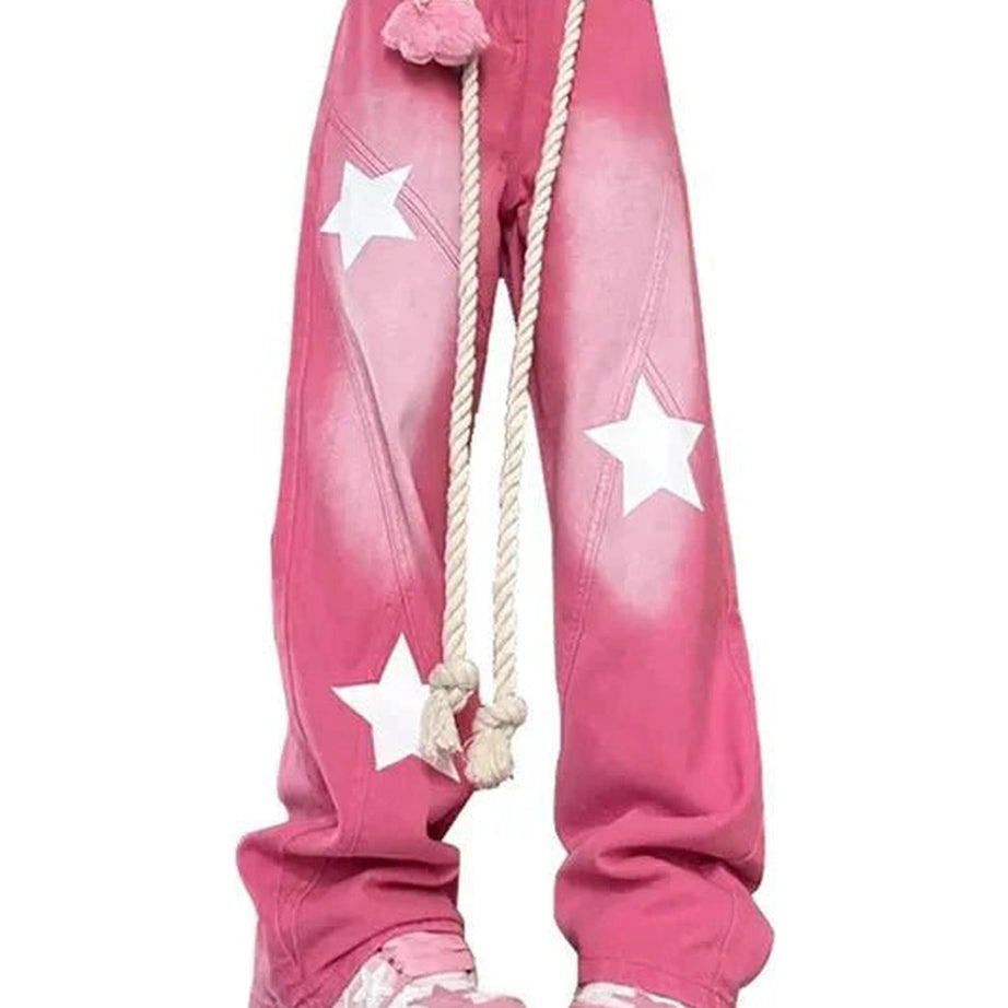 Y2k Pink Blue Baggy Star Jeans