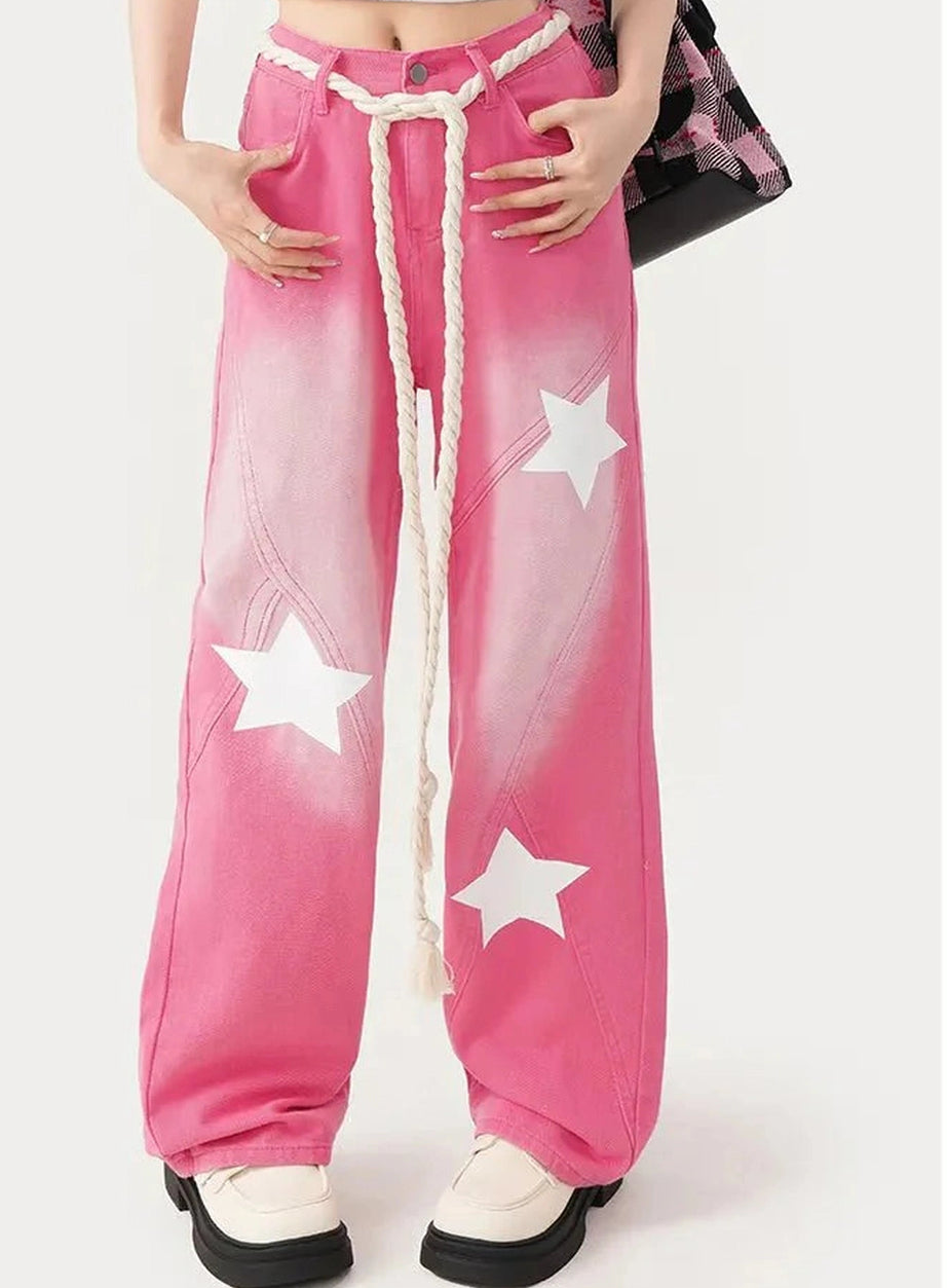 Y2k Pink Blue Baggy Star Jeans