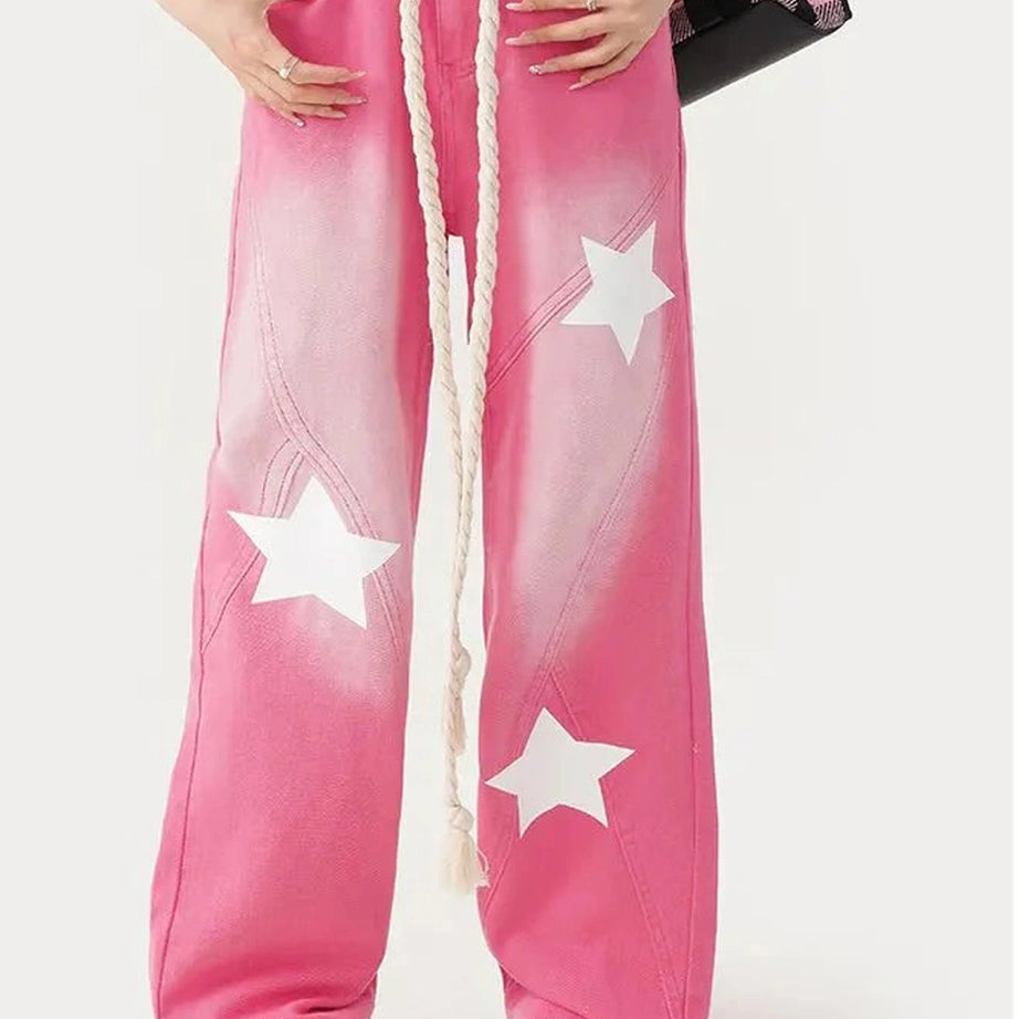 Y2k Pink Blue Baggy Star Jeans