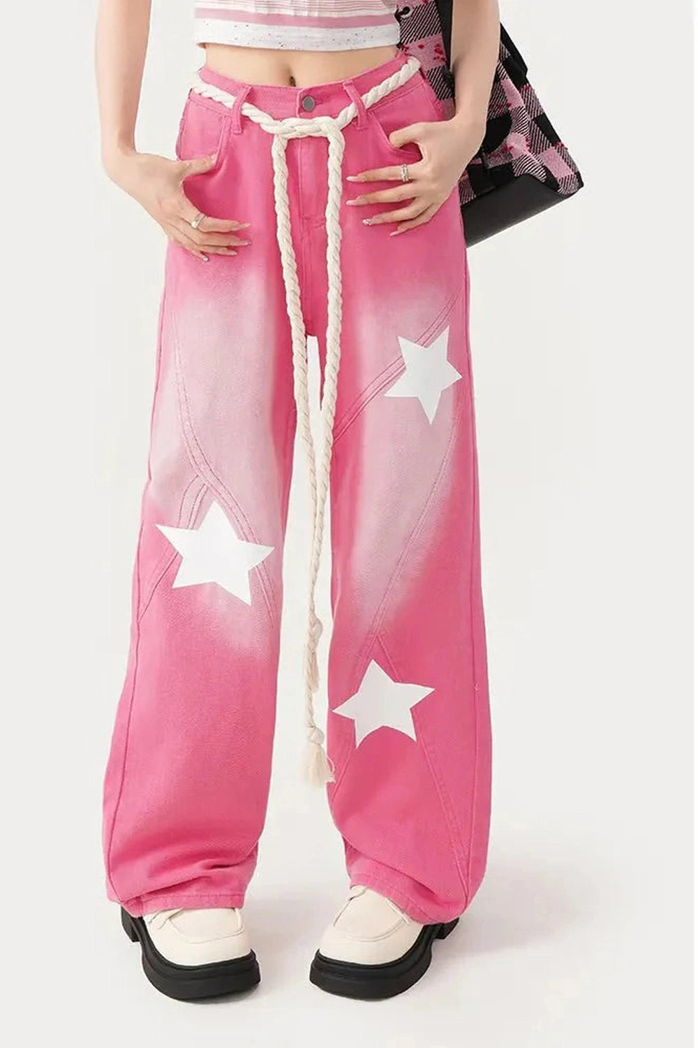 Y2k Pink Blue Baggy Star Jeans