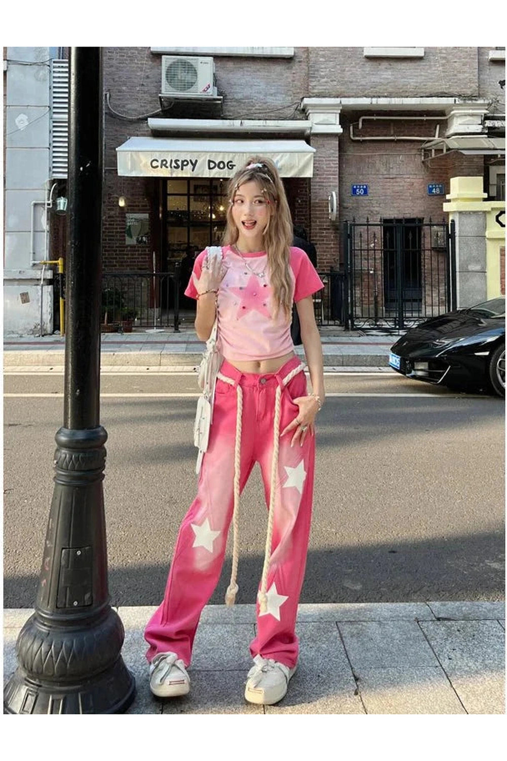 Y2k Pink Blue Baggy Star Jeans